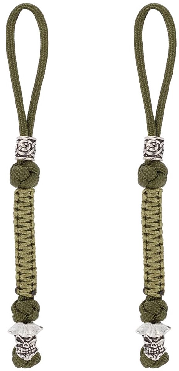 2 stuks messensoorden met doodshoofd, kralen van metaallegering, paracord, tactisch koord, gevlochten koord, clip, hangerband voor mesgesp, reizen, autosleutelhanger