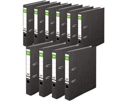 SnelShoppen - Originele DINOR Ordner Wolkenmarmer Recycling - 10 stuks 5 cm smal DIN A4 zwart dossiermap briefmap kantoormap kartonnen map groen balk