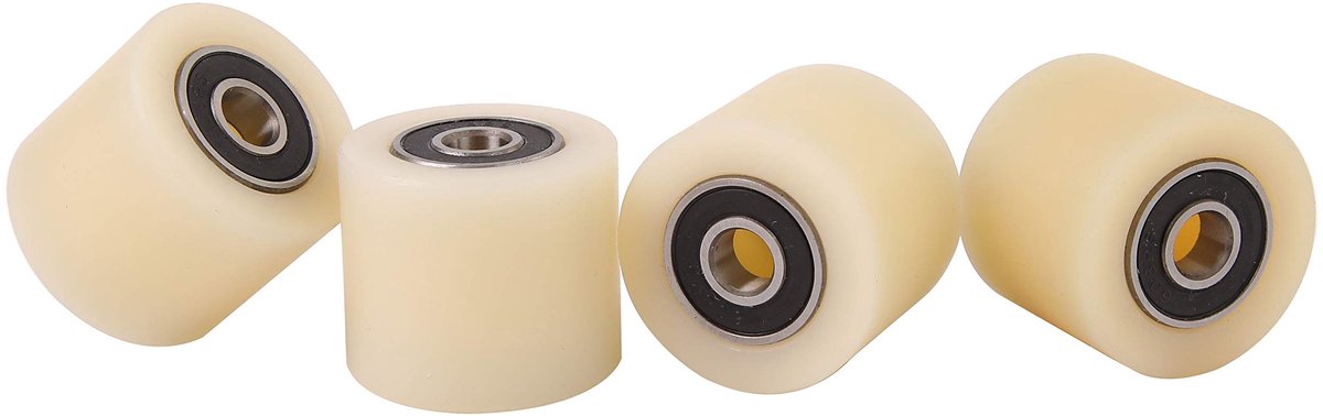 Set van 4 looprollen met kogellagers - nylon wielen voor pallethefwagens - hefwagen wielen diameter 35 mm, breedte 40 mm - lagers nauwkeurig machinaal bewerkt
