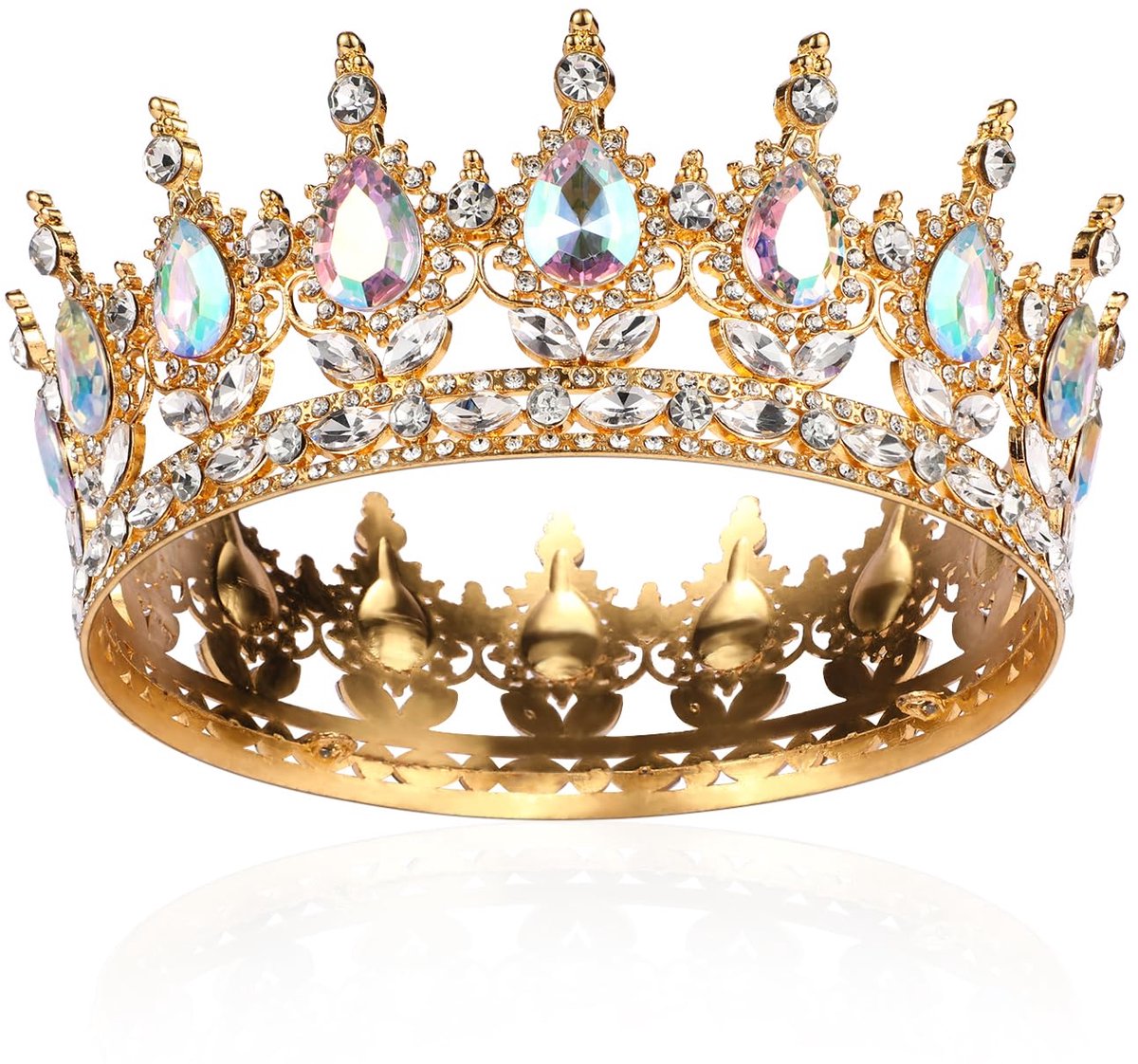 ronde tiara voor meisjes, bruidskroon, kristal, koninginnenkroon, barok, sprankelende stras, prinses, carnaval, hoofdtooi, sieraden voor koninginnenkostuum, bruiloft, bal, verjaardag,
