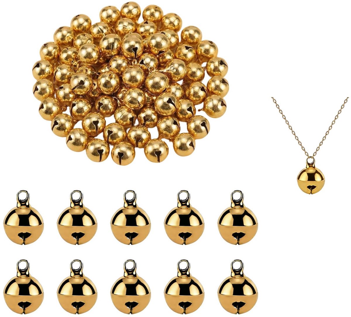100 stuks decoratieve koperen klokken voor doe-het-zelf, kerstdecoraties en feesten, sieradenaccessoires en belletjes voor huisdieren, 14 mm, met duurzame antioxiderende afwerking