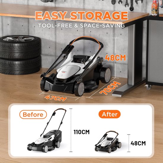 Accu Grasmaaier - Elektrische Maaier - Gazon Onderhoud - Borstelloze Motor - 43 cm Snijdbreedte - Zwart — afbeelding 4