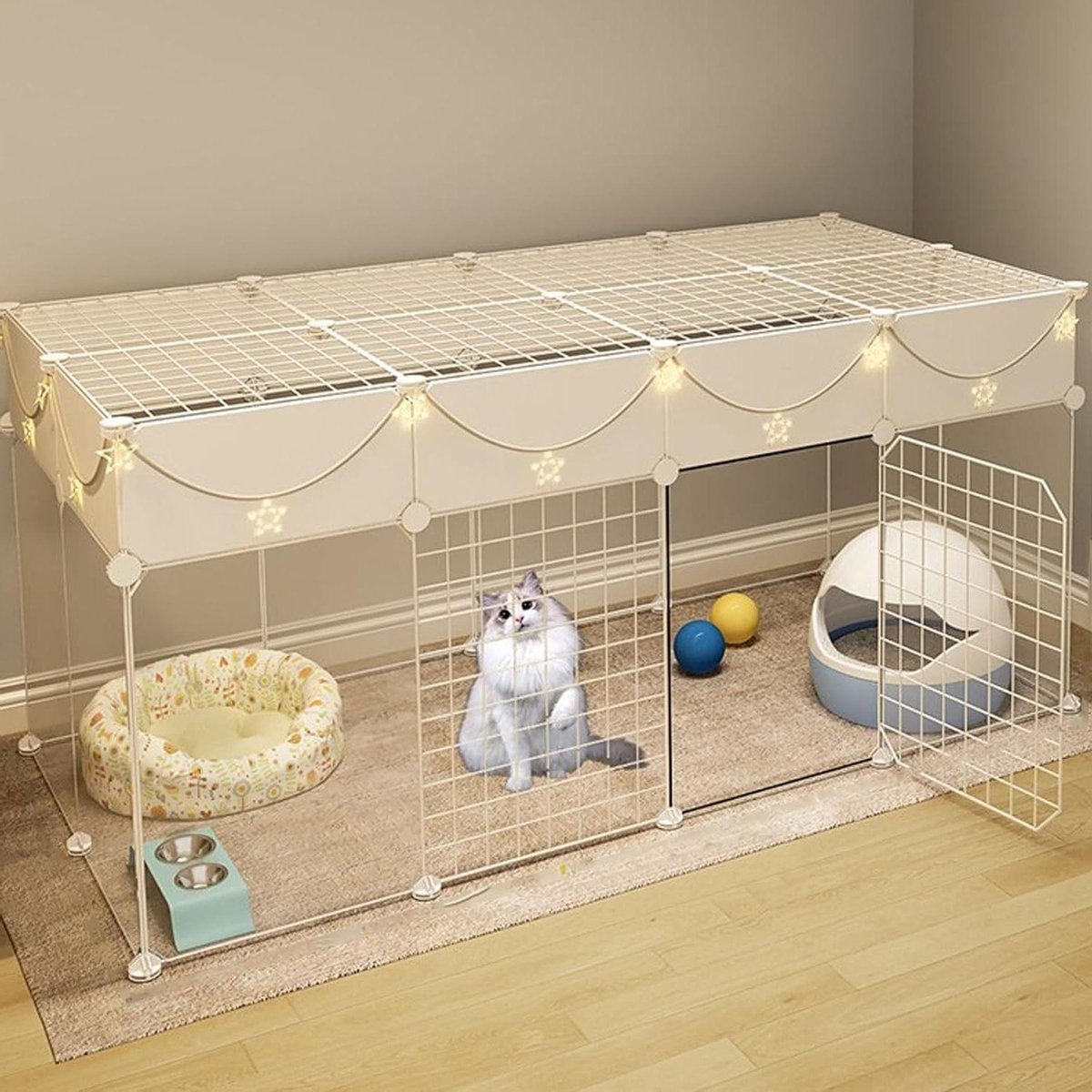 Huisdierenverblijf - Dierenkooi - Veilig Spelen - 360 Graden Zicht - 147 x 75 x 63 cm - Wit
