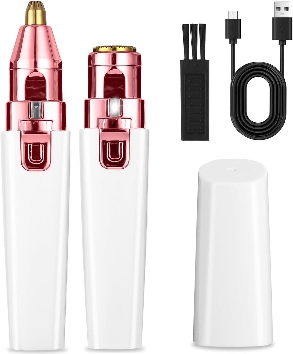 Dames trimmer 2-in-1 – LED-verlichting, voor neus, wenkbrauwen,Oplaadbaar scheerapparaat voor gezicht en lichaam – precies en huidvriendelijk
