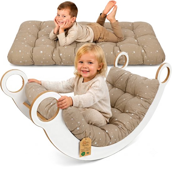 Klimboog kussen & vloerkussen voor kinderen 60x120 cm - vloermatras omkeerbaar – zitkussen voor de wipstoel spelen lezen ontspannen kinderkamer katoen Oeko-Tex Beige met witte sterren Klimboog kussen & vloerkussen voor kinderen 60x120 cm - vloermatras omkeerbaar – zitkussen voor de wipstoel spelen lezen ontspannen kinderkamer katoen Oeko-Tex Beige met witte sterren