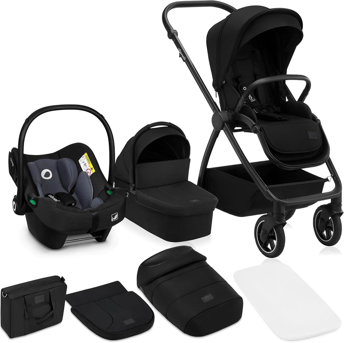 Baby Kinderwagen - Reiswieg Zitje - Veilig Onderweg - ADAC 5 Sterren - Tot 22kg - Zwart