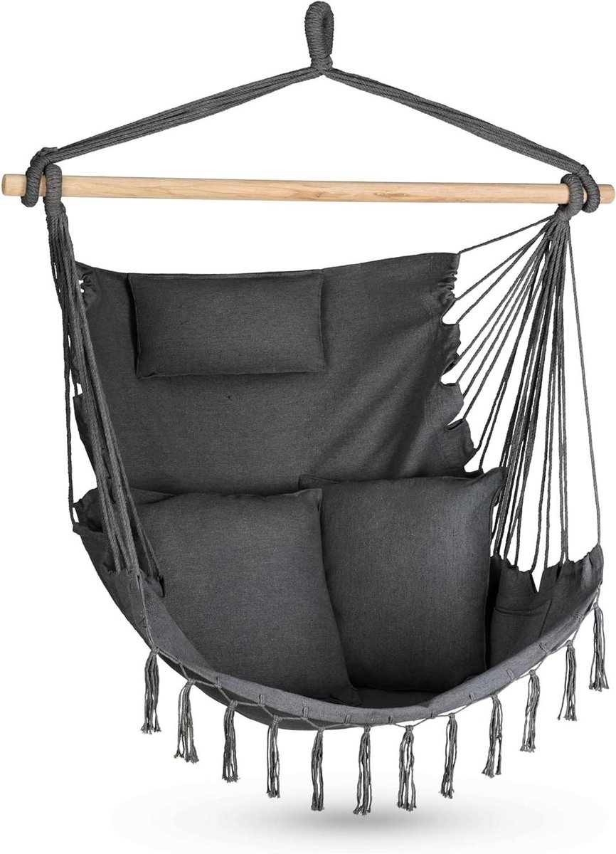 Hangstoel Buiten - Schommelstoel Tuin - Ontspannen Zomer - Inclusief Kussens - 100 x 130 cm - Grafietgrijs