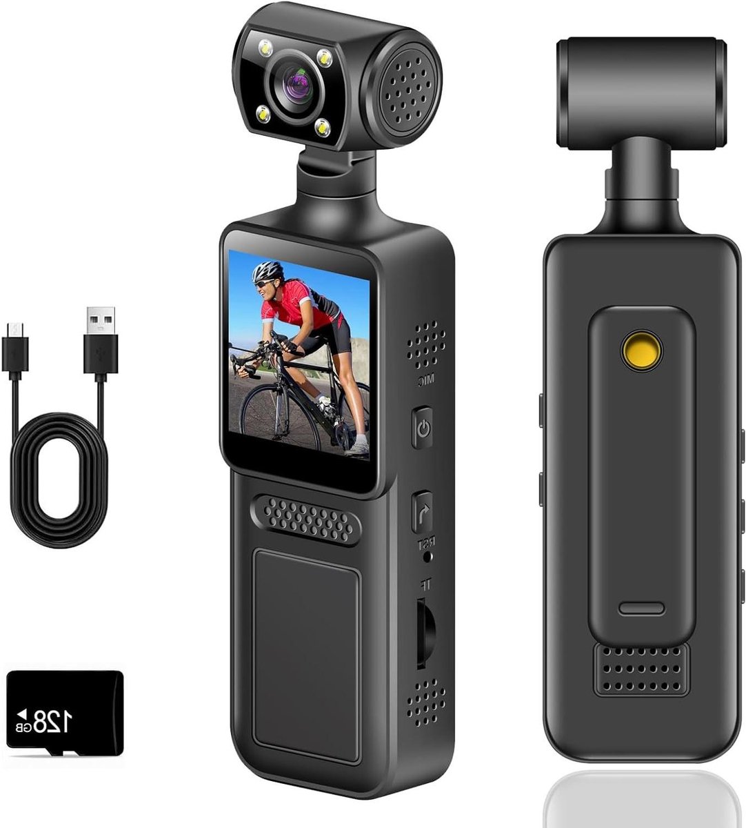 Draagbare Mini Camera - Zakcamera Bodycam - Reizen Sport - 180 Graden Draaibaar - 128 GB Geheugen - Zwart