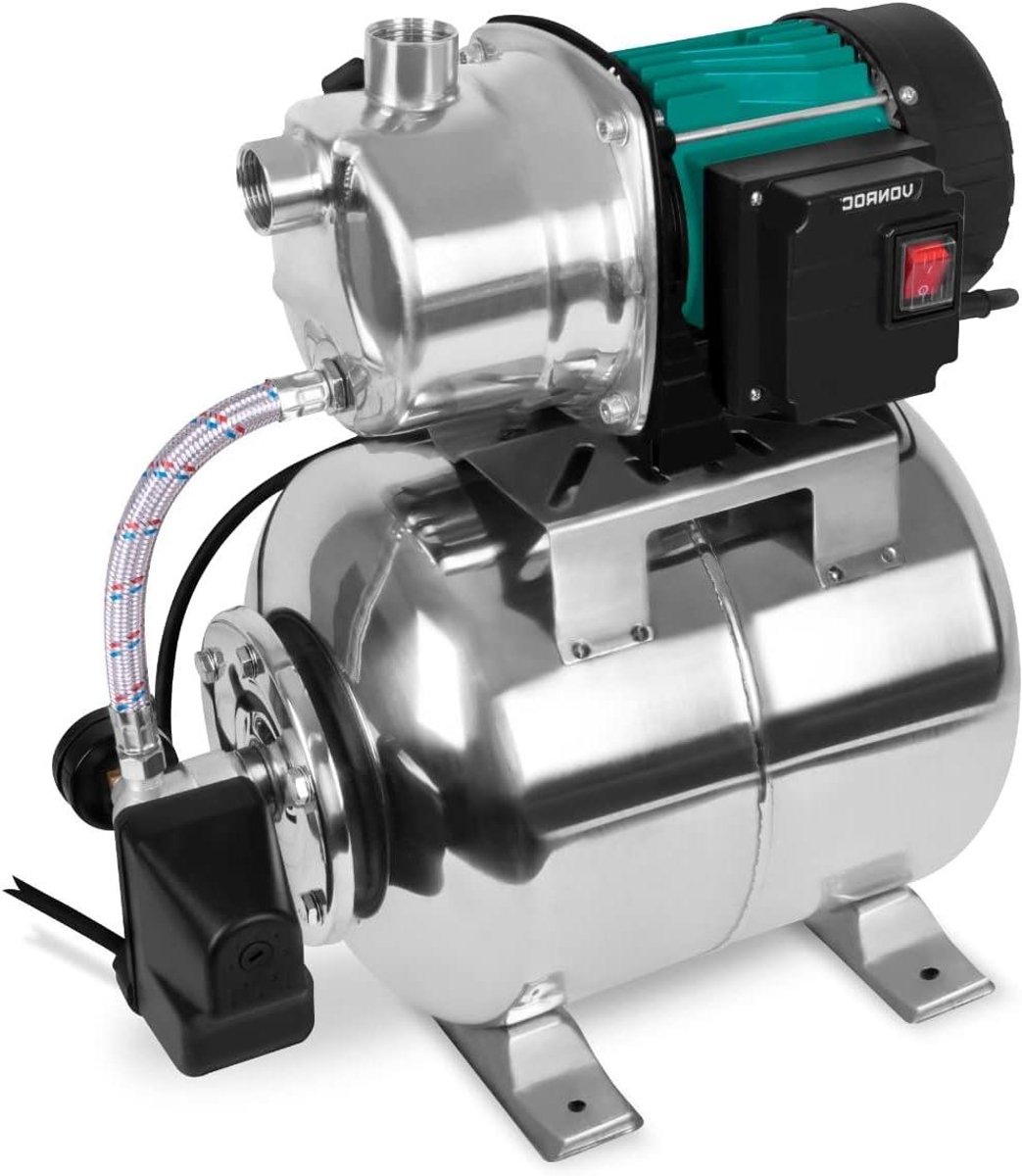 Waterdrukpomp met schakelaar - Hydrofoorpomp - Automatische waterdruk - Roestvrijstalen tank - 19 liter reservoir - Zilverkleurig