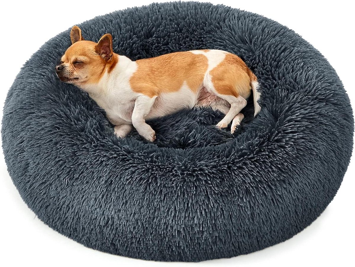 Huisdierbed - Donutkussen Kat - Comfortabel Slapen - Wasbaar Uitneembaar - 60 cm Diameter - Donkergrijs