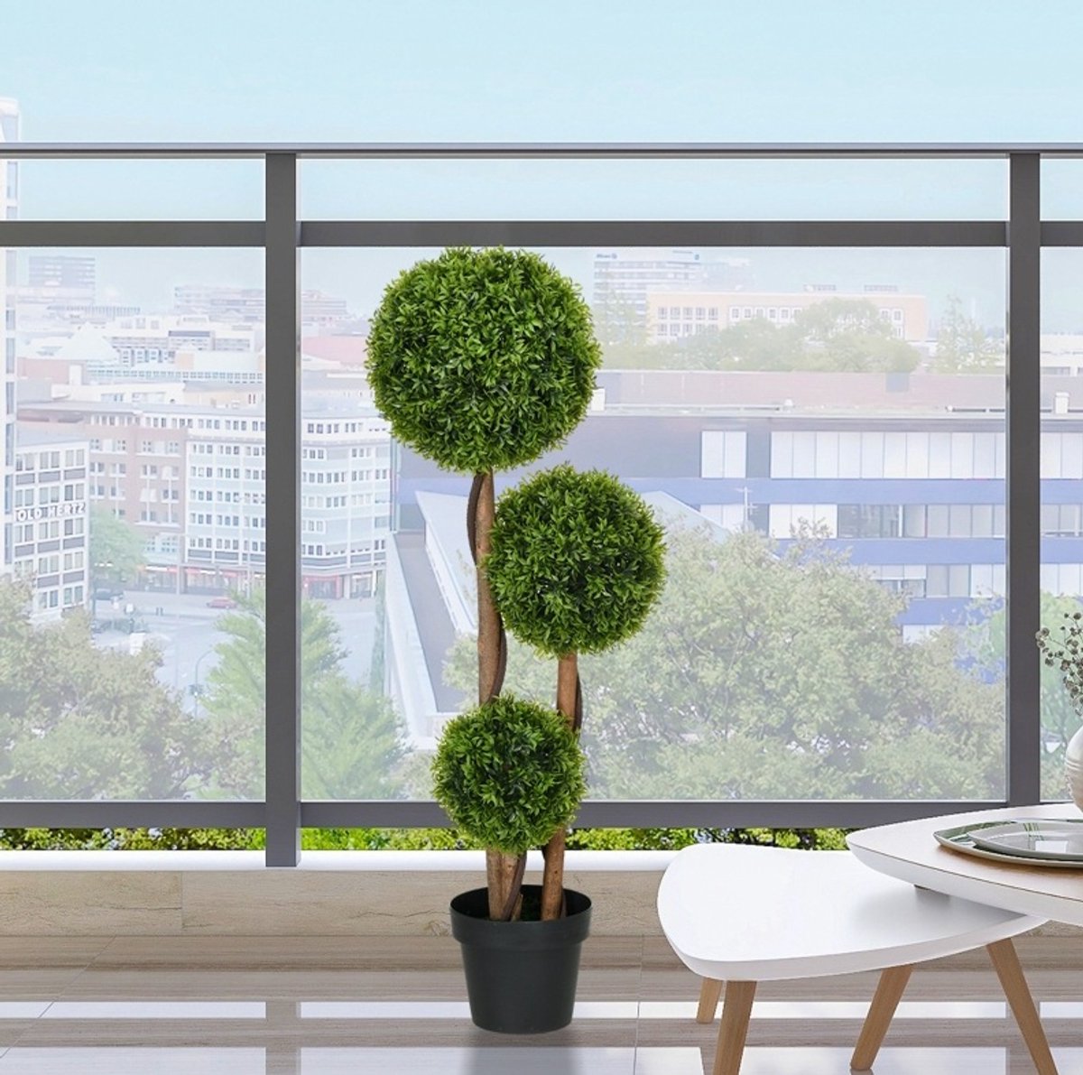 REDOM - Kunstplant - Buxus met 3 bollen - UV-bestendig - Met pot - Voor binnen & buiten - PE-kunststof - Groen - 110 cm