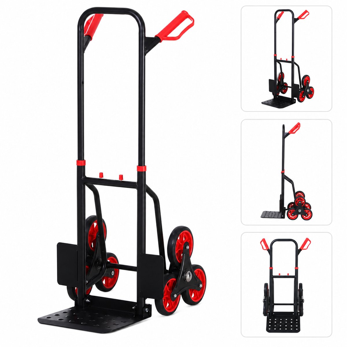Sello! steekwagen – steekkar – traploper – trapklimmer – verstelbare handgreep – inklapbaar – draagvermogen 150kg – rood/zwart