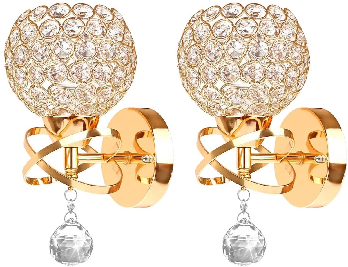 2 Stuks Wandlamp Moderne Kristallen Lampenkap voor Slaapkamer Woonkamer Kinderkamer Goud