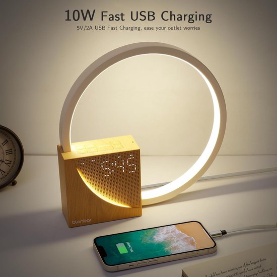 Nachtlamp - Wekker Lamp - Ontspannen Slapen - Met USB Opladen - 10W - Lichtgeel — afbeelding 5