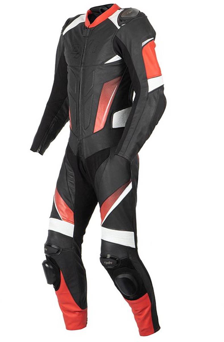 MOTOBLOUZ CARL Leren Motorpak Heren, Geventileerd, AA Gecertificeerd, Zwart/Wit/Rood XL