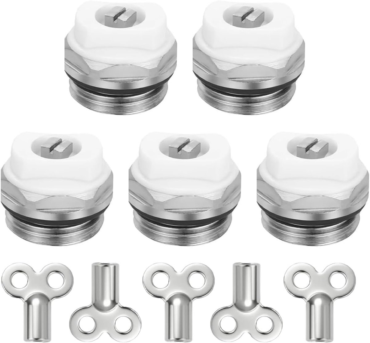 5 stks Radiator Ontluchtingsventielen met 5 stks Ontluchtingssleutels 1/2 Inch Messing Verwarmingsventiel, voor Centrale Verwarmingssystemen