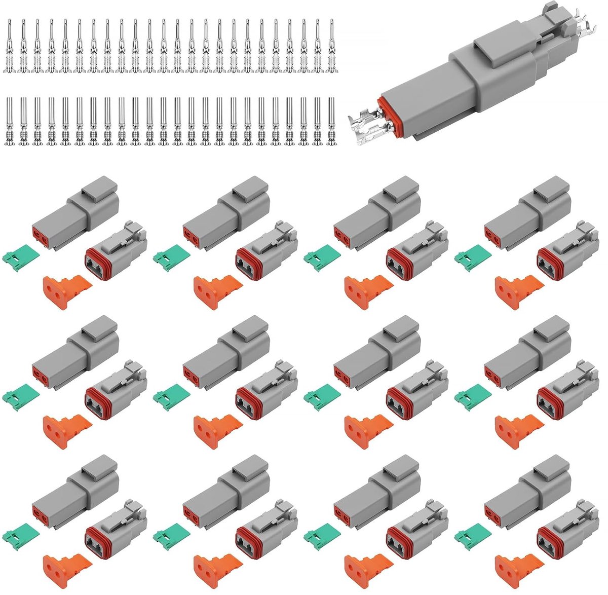 12 sets Duitse stekker auto 2-polige DT-stekker DT06-2S/DT04-2P | Waterdichte elektrische stekker voor gebruik in auto's, motorfietsen, vrachtwagens en schepen