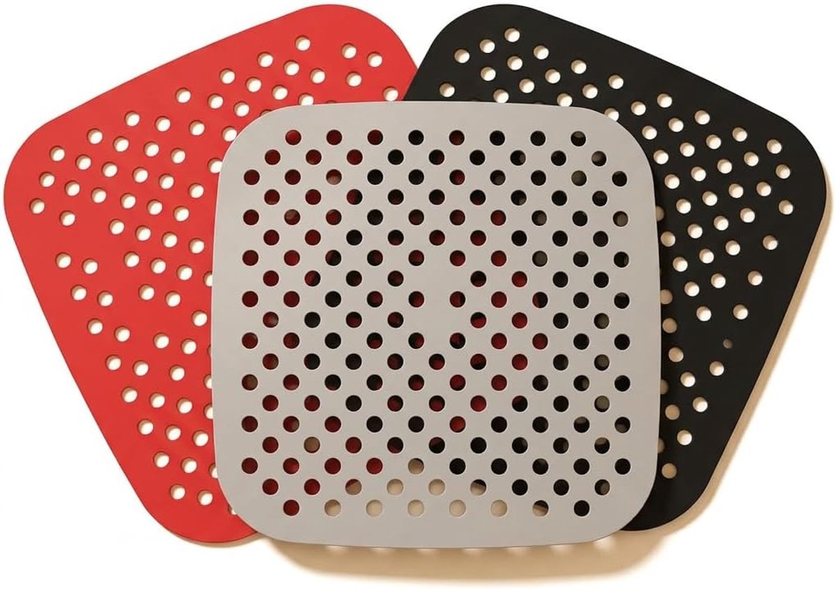3 stuks siliconen mat airfryer vierkant herbruikbare heteluchtfriteuse accessoires anti-aanbaklaag siliconen vorm geperforeerd hittebestendig bakpapier vervanging voor oven en keuken