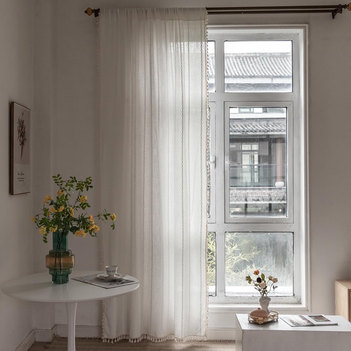 verduisteringsgordijn, keukenraam, gordijnen, voile, schuifgordijnen met plooiband, gordijnen, 40% -70% dekking, 1 stuk (wit, 200x140 cm)