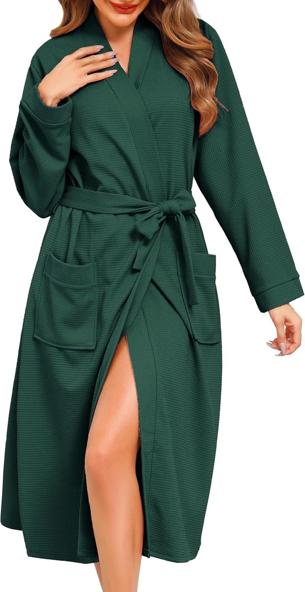 Dames badjas lang sexy V-hals ochtendjas lichte wafelbadjas bruiloft spa saunamantel loungewear S-XXL