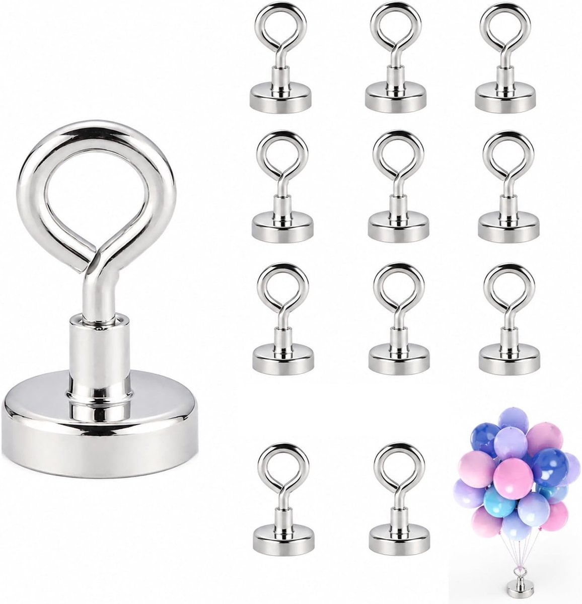Magnetische haken met haken, sterke neodymium magneethaken, 10 mm, magnetische haken voor keuken, garage, kantoor, herbruikbare magneethaken voor thuis en camping, 12 stuks
