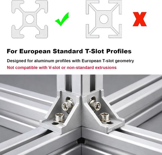 aluminium hoekhoeken voor aluminium profiel, 40 x 40 mm, hoekconnector, bevestigingsmateriaal voor 3D-printers, CNC- en doe-het-zelf — afbeelding 4