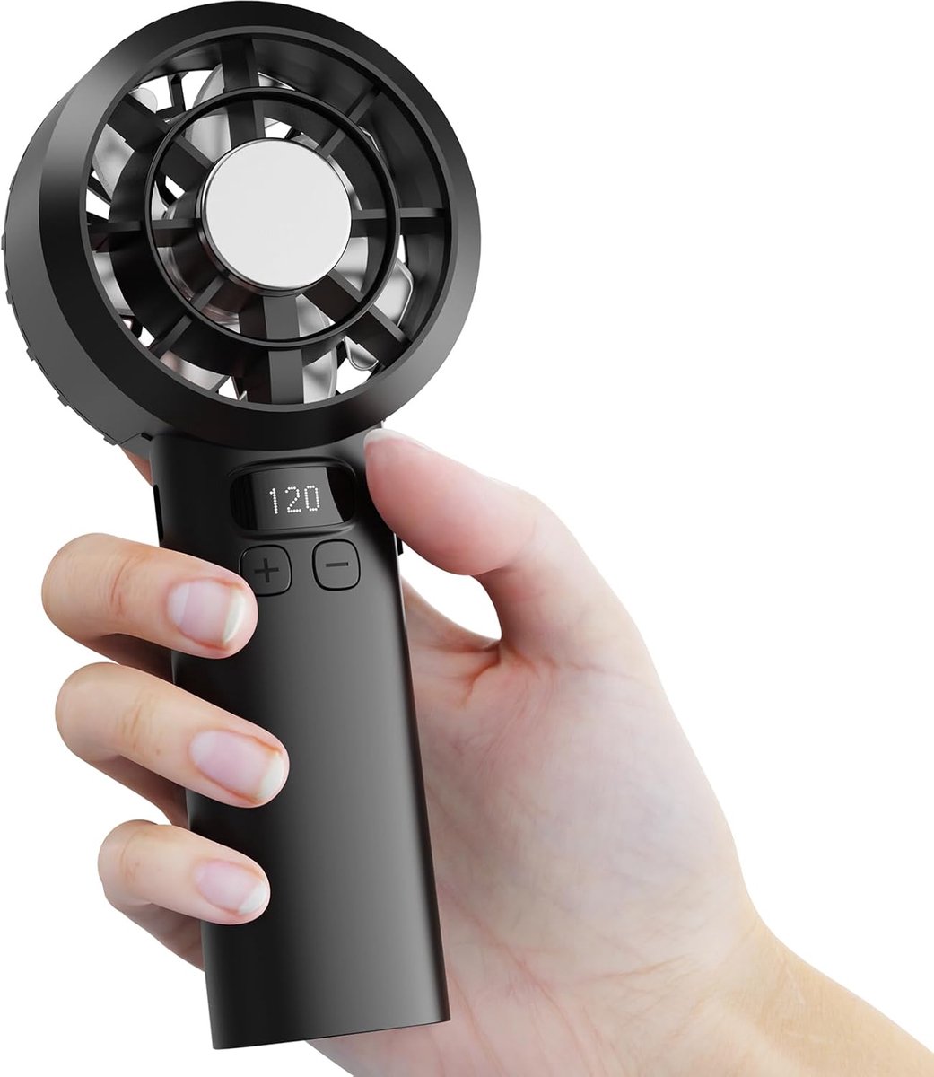 Mini Ventilator 3000mAh Oplaadbaar via USB, 1-120 Niveaus Instelbaar met LED-Scherm, Stille Draagbare Ventilator, Ideaal voor Reizen, Buiten, Huis, Zwart