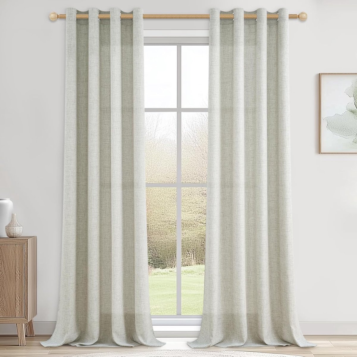 Linnen vintage gordijnen voor slaap- en woonkamer, semi-transparant, linnenlook met ringen, set van 2, 245 cm x 140 cm B