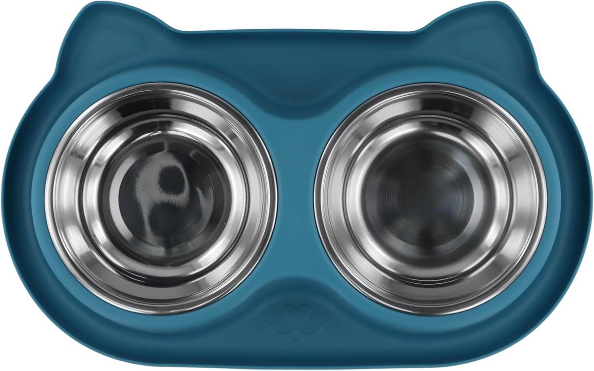 kattenschalen en voederkommen, voerbak en waterbak, voederbak, kattenvoerbakset roestvrij staal, antislip, roestvrijstalen kattenbak, waterbak, hond met geen morsen, voor huisdier en