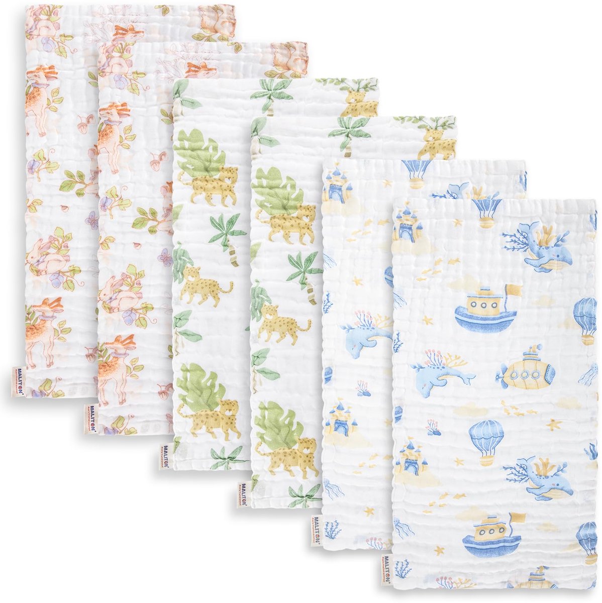 6 stuks baby spuugdoeken voor jongens en meisjes, van 100% katoen, zacht, duurzaam, luchtdoorlatend en extreem absorberend (kwal), 50 x 25 cm
