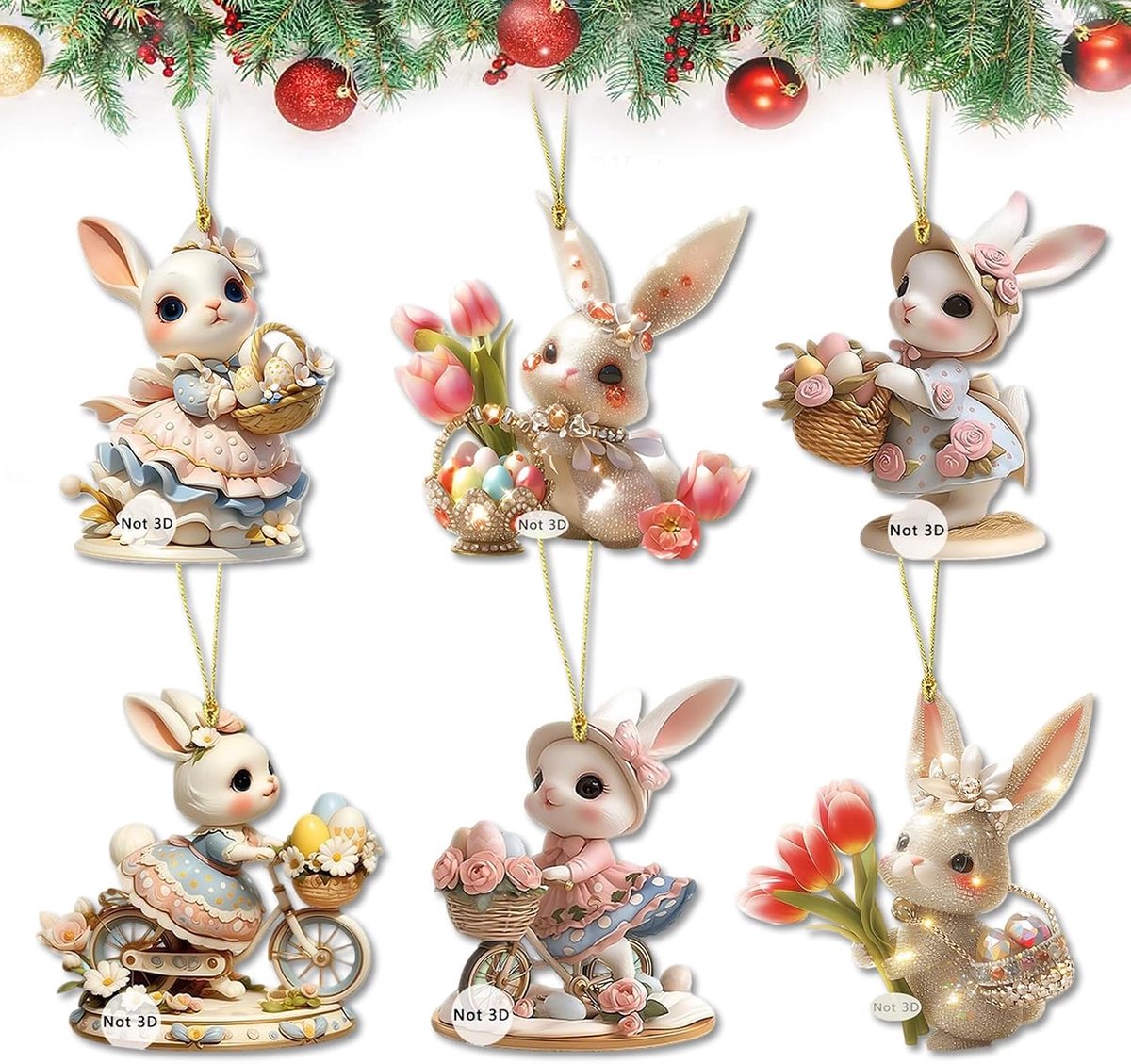 6 stuks paashaas hangers, 2D acryl, om op te hangen, voor veranda en lentefeest, decoratief (A)