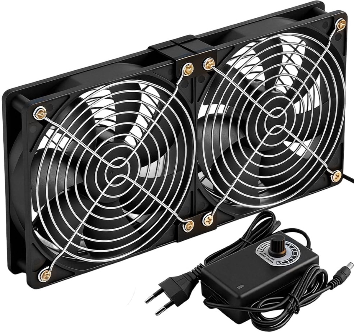 240mm PC-ventilator, 2x120mm behuizingsventilator 12V PC-ventilator met netstek & traploze snelheidsregelaar, 2700 RPM, stille krachtige PC-ventilatoren voor computer, server, TV, gaming-pc