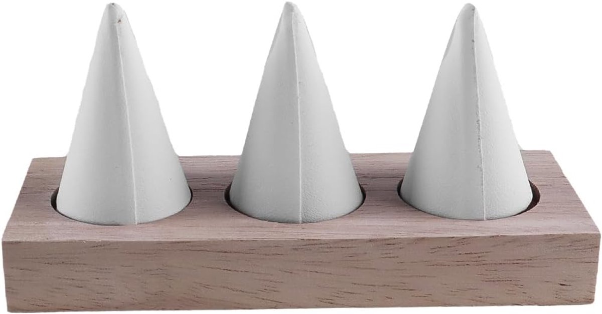 Ring Display Stand 3-Slot Conische Sieradenhouder Fluweel Bedekt Vinger Ringrek voor Retail Bruiloft Wit
