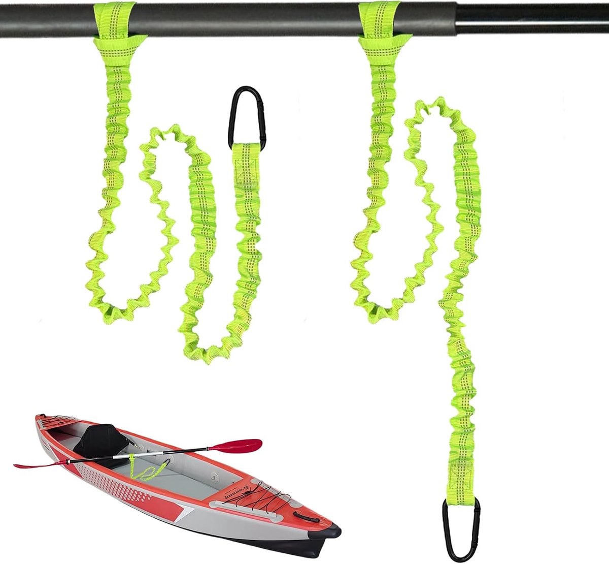 2 stuks kajak peddellijn, elastisch, kajak, veiligheid peddellijn met D-karabijnhaak voor kajakken, boot, surfplank, boottochten