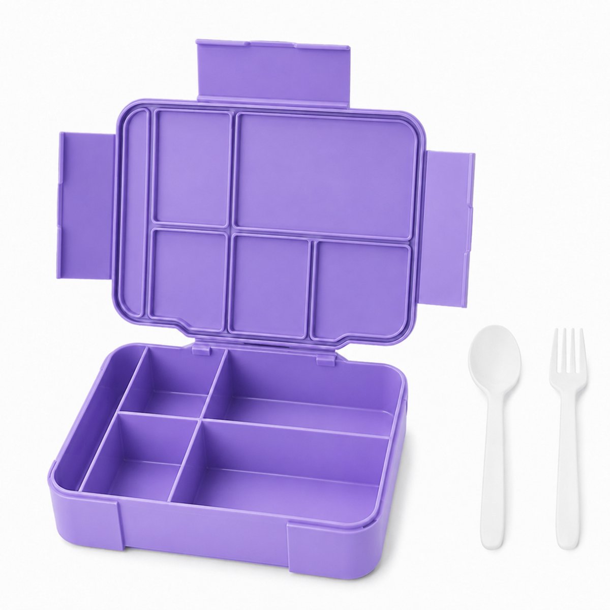 VHV Lunchbox met Vakken 1500 ml - Bento Lunchbox met 5 Vakken en Bestek - Geschikt voor Magnetron, Koelkast en Vaatwasser - Voor School, Werk en Onderweg - Paars Zonder Print