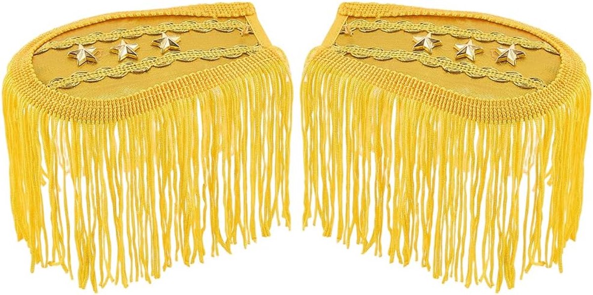 2 Stks Kwastje Epauletten Badge Gouden Franje Schouder Epauletten Kwastje Punk Boards Schouderpads Afneembare Epauletten met Pins Voor Blazer Cosplay Jas Pak Kostuum Accessoires 20x8cm