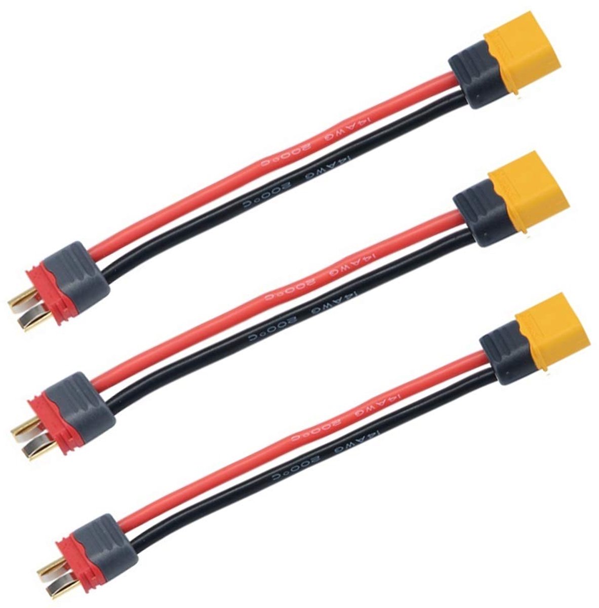 3 stuks Amass XT60 XT60H mannelijke vrouwelijke stekkerconnector naar Deans T mannelijke vrouwelijke stekkerconnector adapter met 10 cm siliconen draad (XT60 mannelijk naar Deans T mannelijk)