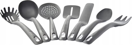 Keukenhulpset van nylon, keukengerei, kookgerei, kookset, spatel, pannenkoeken, spatel, lepel, scheplepel, vork, pasta, lepel, houder, zwart, 7 delen — afbeelding 5