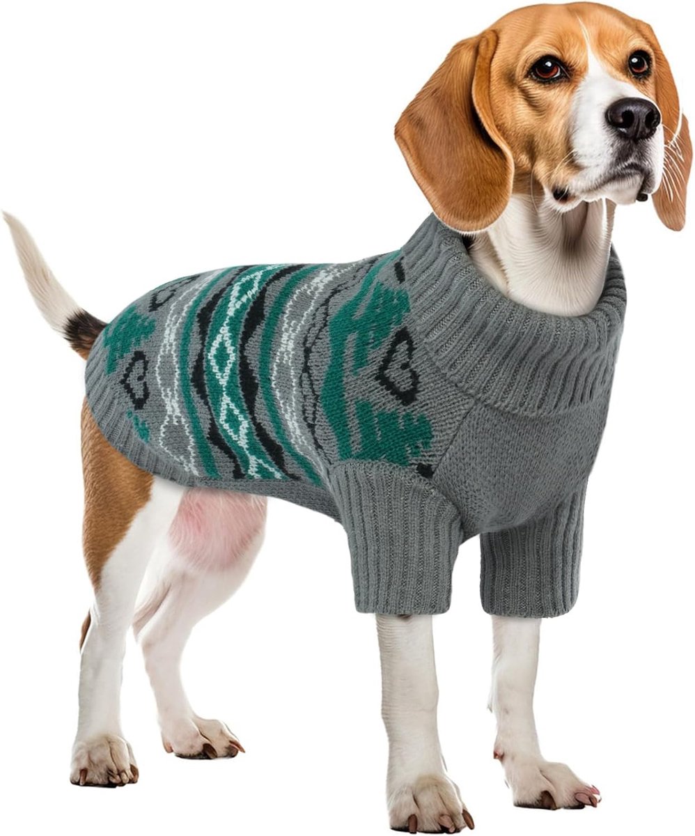 middelgrote honden, rolkraagtrui, hondenjas, fleece, hondentrui, Kerstmis, hondenkleding, winter (grijs, M)