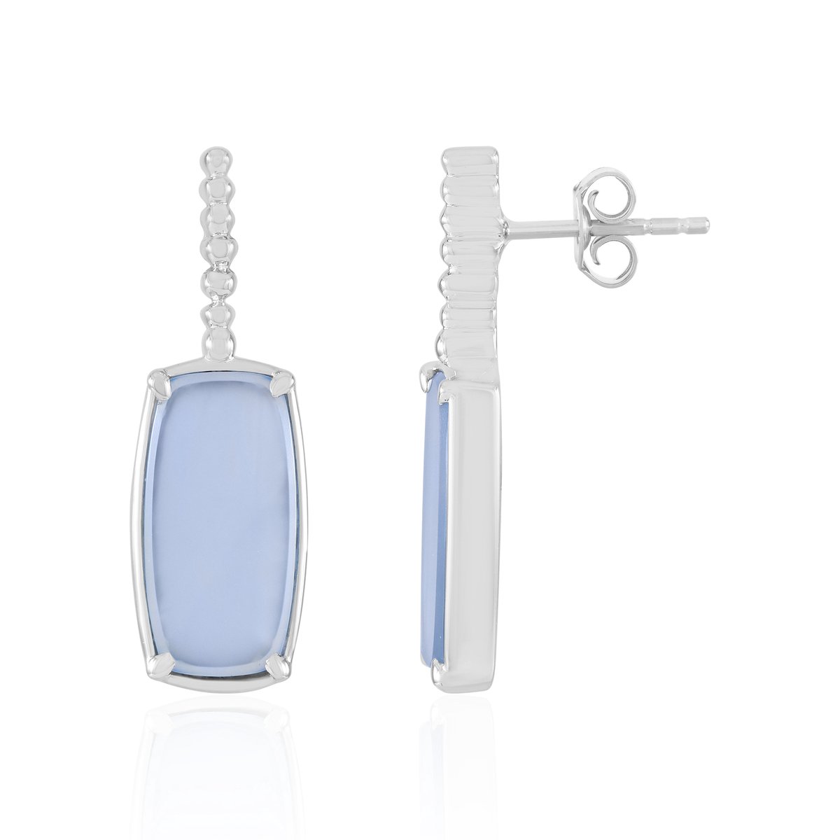 Cavill - Zilveren Oorstekers - 925 Sterling Zilver - Indiaanse Aqua Chalcedoon 6,48 ct - Antiek geslepen, Prong zetting, Modern & Elegant