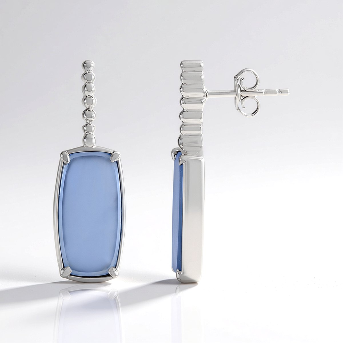 Cavill - Zilveren Oorstekers - 925 Sterling Zilver - Indiaanse Aqua Chalcedoon 6,48 ct - Antiek geslepen, Prong zetting, Modern & Elegant