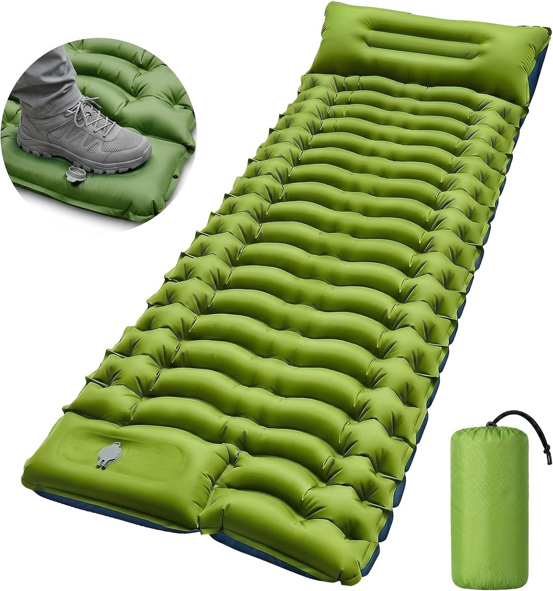 Zelfopblazende campingmat, 8 cm, zelfopblazende isolatiemat met kussen en voetpomp, zelfopblazende matras, waterdicht, luchtmatras voor reizen