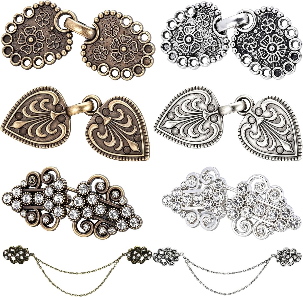 8 Stuks Cardigan Clips, Bronzen en Zilveren Vest Clip, Trui-Clips Vintage Cinch-Clips Elegante Clips voor Kleding voor Jurken Hemden Sjaals Jassen Truien en Vesten