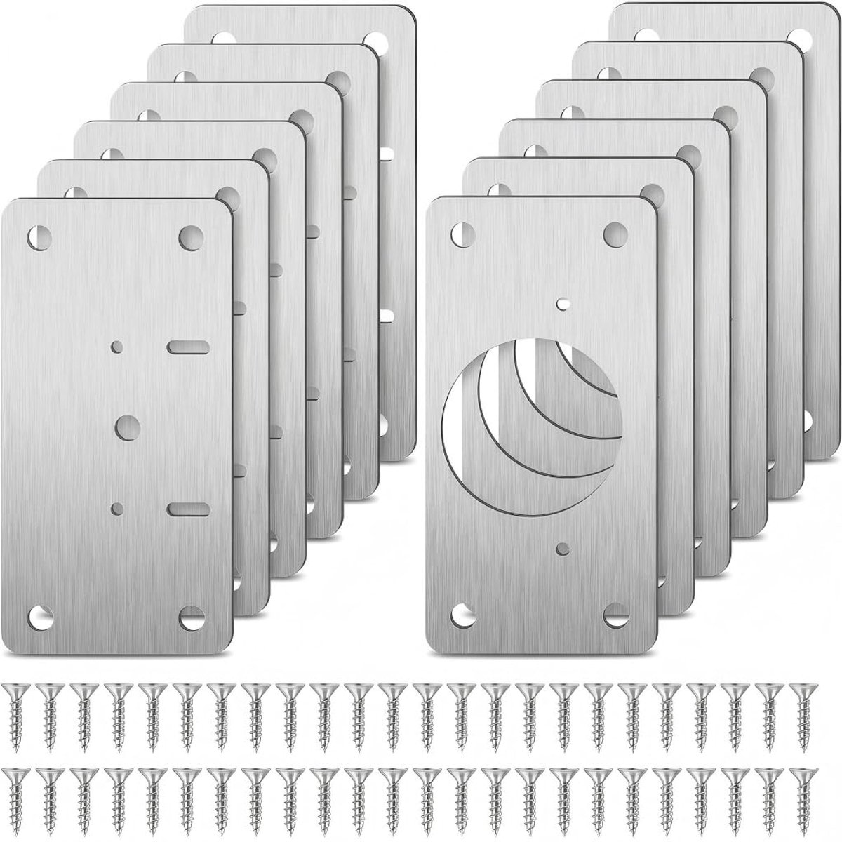 Set van 12 scharnierreparatieplaten, 90 x 44 mm, met 48 schroeven, roestvrijstalen scharnieren, reparatieset voor keukenkast, meubels en kastdeuren, universele montageplaat voor kastscharnieren