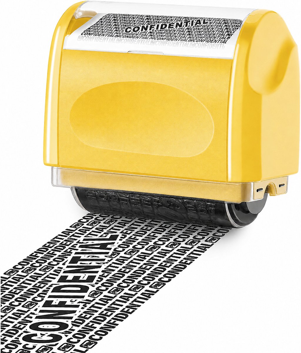 BOTC Privacy Roller Stempel - Identiteitsbescherming voor Adressen & Persoonsgegevens - Adresstempel voor Documenten, Post & Pakketten - Geel