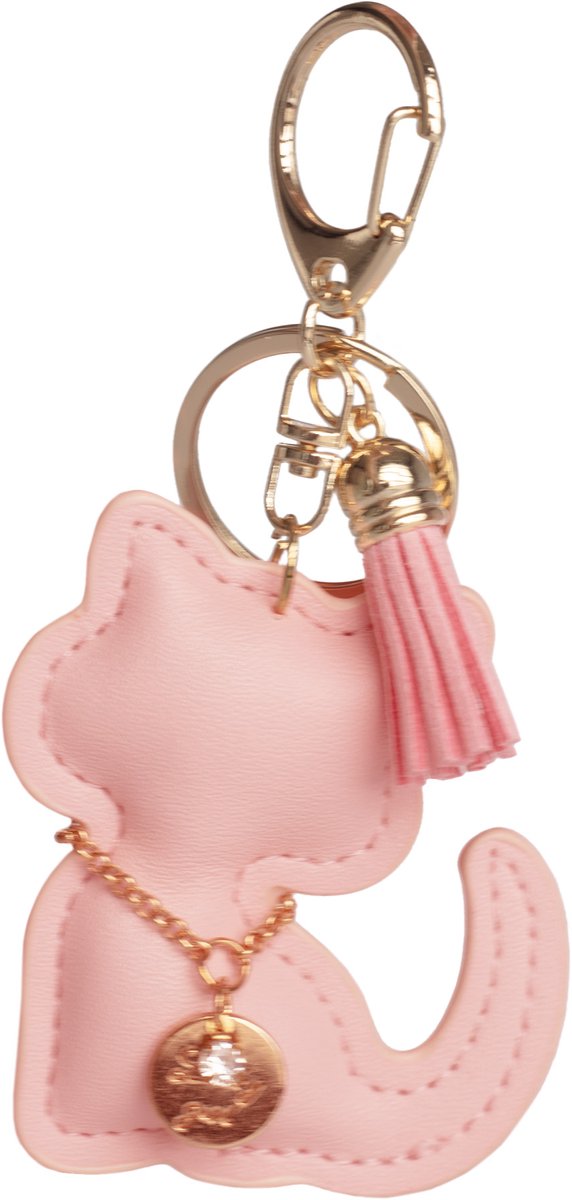 Kat Sleutelhanger Roze - Kunstleren Bag Charm - Tas Hanger - Kat Accessoire met Kwastje