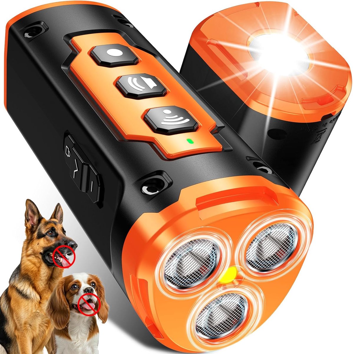 Anti-Blak Apparaat voor Honden - 1-Touch met 3 Geluidskoppen - 50ft Bereik, Oplaadbaar & Veilig - met Zaklamp - voor Training & Gedragsverbetering - 1 Stuk
