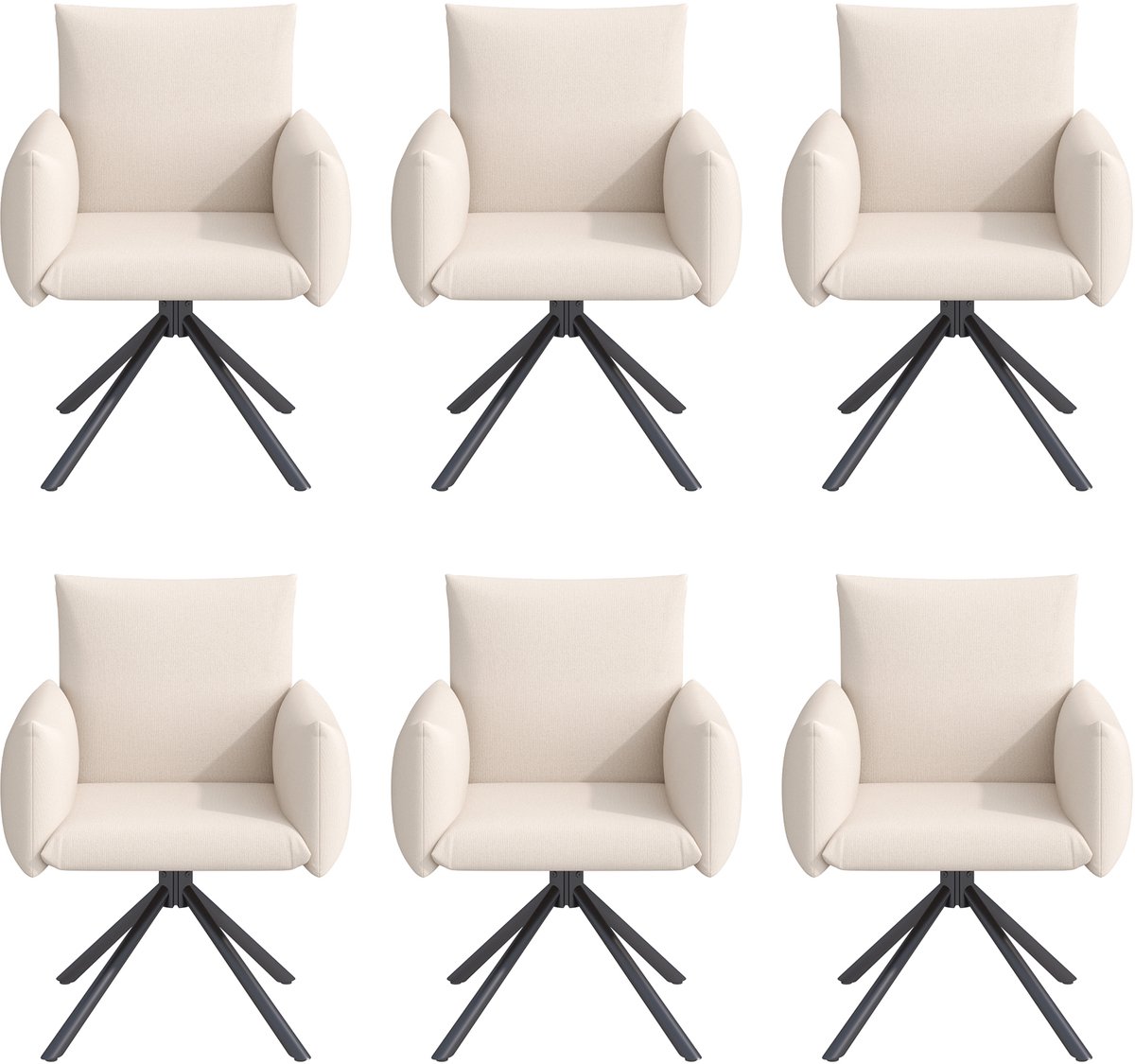 Eetkamerstoelen - Set van 6 - Eetkamerstoel - Velvet Eetkamerstoelen met Armleuningen - Gestoffeerde Eetkamerstoel - Moderne Stoel - Keukenstoel - Woonkamerstoel - Draaistoel 360° - Stoel met 4 Metalen Poten - Beige