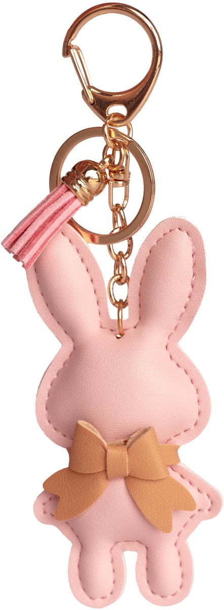 Konijn Sleutelhanger Roze - Kunstleren Bag Charm - Tas Hanger - Konijn Accessoire met Strikje