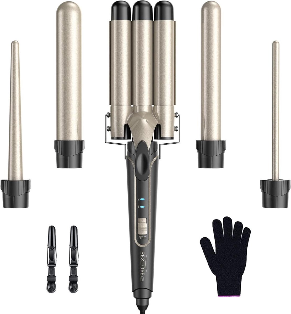 Krultang Set - Haarstyler Opzetstukken - Verschillende Kapsels - 5 Verwisselbare Vaten - 233 cm - Zwart